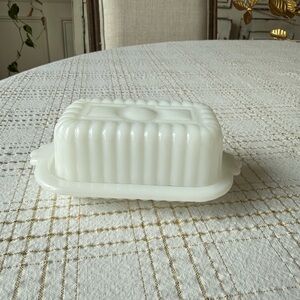 Milk Glass Butter Dish - White Ribbed Design